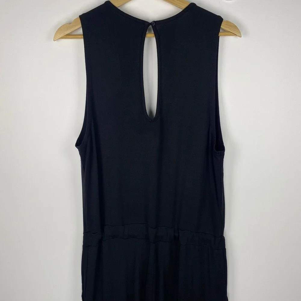 Quince Sleeveless Modal Jumpsuit Womens L Black Keyhole Back Wide Leg Minimalist